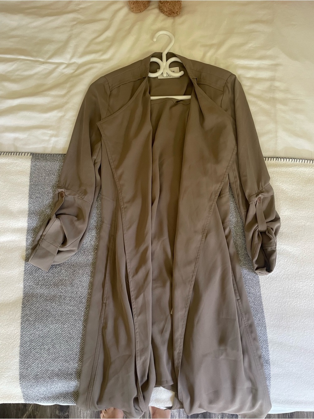 Babaton Taupe Long-Sleeve Drape Front Dress Jacket